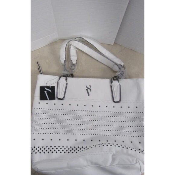 New Simply Vera Vera Wang Boswell White Basketweave Tote chiccore - Picture 1 of 6